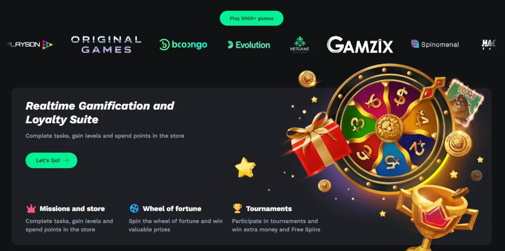 Scommetti sulla suite fedeltà rossa con una ruota della fortuna interattiva e missioni di ricompensa.